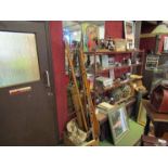 Angling interest including rods, oars, tackle bag, reels,