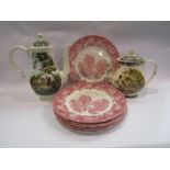 Two coffee pots including Palissy and a set of six Alfred Meakin plates