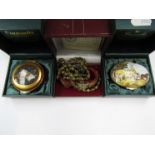 Two cased Crummles patch boxes including violin and figures by a hay cart,