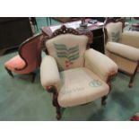 A 20th Century French style armchair with hessian fabric