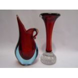 A Whitefriars cased ruby red art glass beak vase, mid 1950's,