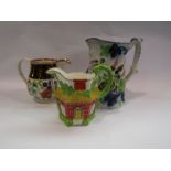 Three Victorian pottery jugs, cottage,
