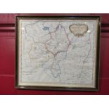 Robert Morden (circa 1650-1703) coloured map of Huntingtonshire, framed and glazed,