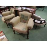 A 20th Century French style armchair with hessian fabric