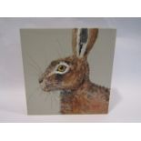 RYAN: Oil on canvas depicting a side profile of a hare, signed lower right,