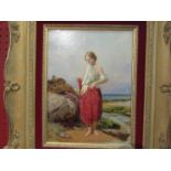 J.CHAMBERS: An oil painting on board "Fisher Girl Bathing" C.