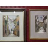 Two 20th Century watercolour paintings of street alley scenes,