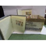 A box containing two folders of UK and World stamps along with a large quantity of loose used