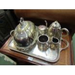 A selection of silver plated items to include a serving tray, Mappin & Webb lidded pot etc.