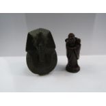 A bust figure of the ancient Egyptian pharaoh Tutankhaten and a resin Chinese figure of the wise
