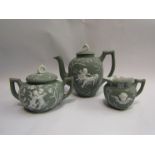 A Wedgwood style Jasperware three piece tea set