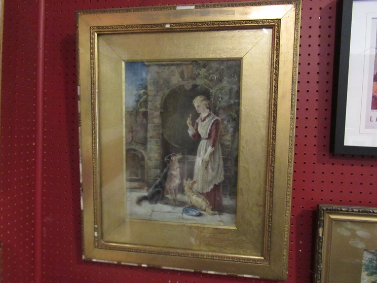 LADY LOUISA CHARTERIS (XIX/XX) A gilt framed & glazed watercolour titled 'Rivals' depicting a young