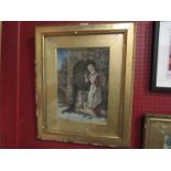 LADY LOUISA CHARTERIS (XIX/XX) A gilt framed & glazed watercolour titled 'Rivals' depicting a young