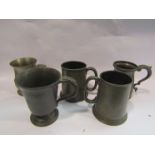 Five pewter tankards