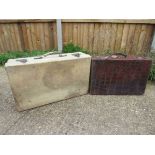 A vintage early 20th Century crocodile skin suitcase and a vintage vellum style suitcase (2)