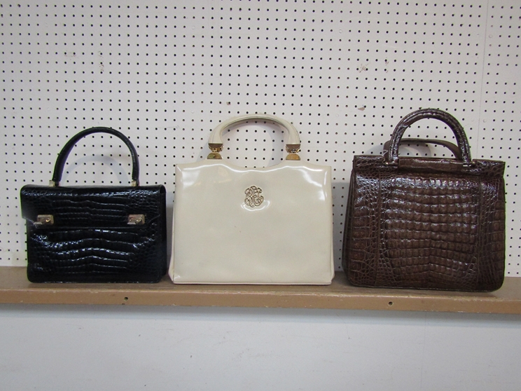 Three 1960's handbags, brown crocodile,