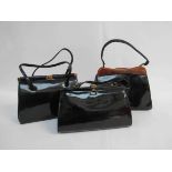 Three 1960's black patent handbags (3)