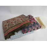 Four assorted throws including patchwork and tapestry