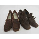 Two pairs of 1970's brown suede shoes, Charles Jourdan and Rangoni,