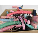 A box containing a quantity of knitted and fabric covered padded hangars