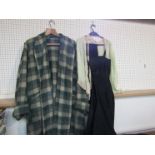 A gents wool check wool dressing gown and a black early 1950's taffeta evening gown