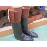 A pair of gents vintage black leather riding boots with tan leather tops complete with maxwell