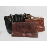 Two handbags and a period brown crocodile clutch bag (3)