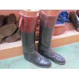 A pair of gents vintage black leather riding boots with twin leather tops with wooden shoe trees