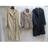 Three items of ladies 1930's and 1940's clothing, a cream herringbone pattern coat,