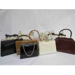 Two boxes of mainly 1960's handbags, white patent, black patent, pale pink cane handle,