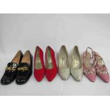 Four pairs of shoes including Harvey Nichols 1960's red velvet court shoes,