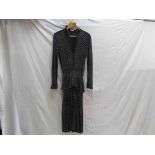 A Jean Muir 1970's navy and white ivy leaf pattern all rayon full length dress with frill collar,