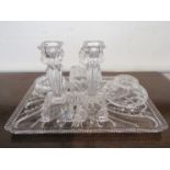 A 1940's crystal glass vanity dressing table set.