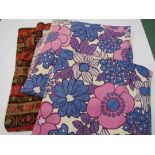 A pair of 1970's iconic lilac and blue bold floral patterned curtains,