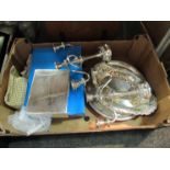 A quantity of silver plated ware including candelabra,