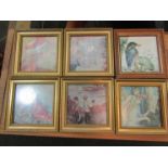 Six miniature pictures in gilt frames, 9.5cm x 9.