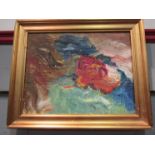 An oil on canvas abstract study thickly laid with palette knife, set in gilt frame,