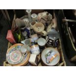 A box of china including Victorian tea pot etc