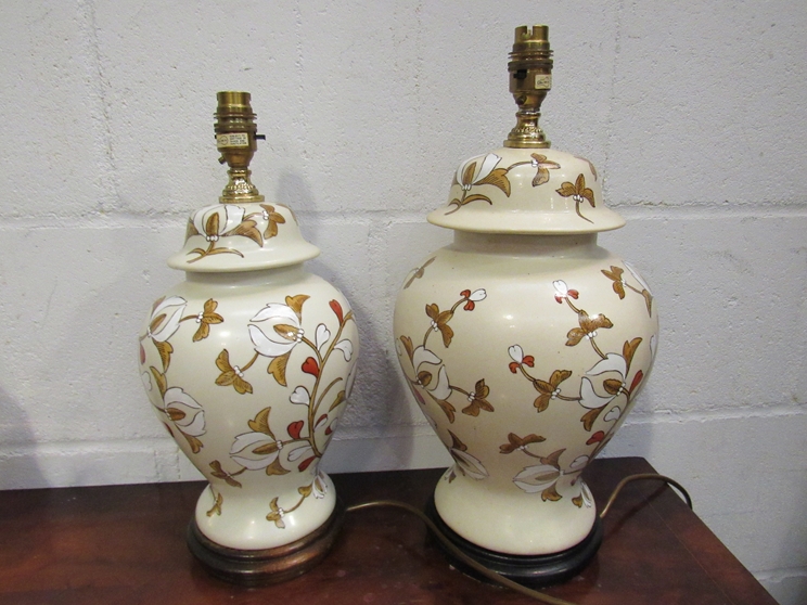 Two floral design ceramic table lamp bases