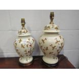 Two floral design ceramic table lamp bases