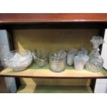 A cut glass decanter and two fruit bowls, ice bucket and drinking glasses,