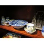 A small quantity of blue and white china including a Copeland Spode bowl and a six piece cruet set