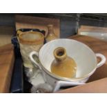 Mixed ceramics including Japanese tea set, stoneware bottles and tankard, Minton twin handled urn,