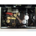 A cash tin containing six wristwatches including Rotary, Elgin, Lucerne,