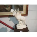 A blanc-de-chine Russian Imperial Lomonosov porcelain sculpture figure of a moose,