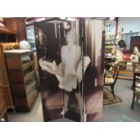 A three fold modesty screen with image of Marilyn Monroe,