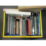 A crate of assorted books, fiction and non fiction including "A Manual of Historic Ornament",
