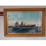 A framed and glazed oil on board depicting WW2 minesweeper, painted by crew member,