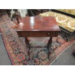 A circa 1860 burr walnut work table the single frieze drawer over a wool drawer on baluster turned