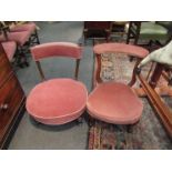 Two Victorian walnut pink upholstered bedroom chairs,